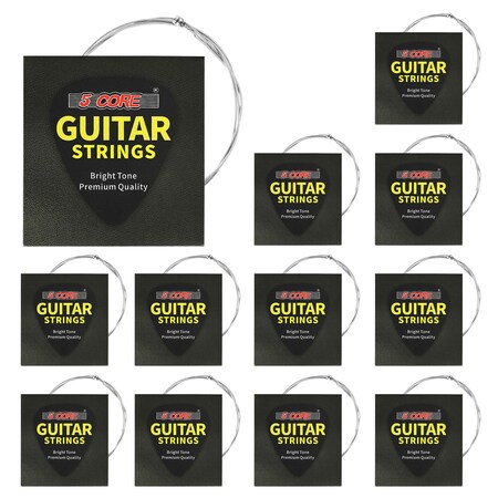 5 Core 5 Core Guitar strings Steel Acoustic 12 Pack 72 Pieces Guitar Strings guitar & bass accessories, Light, Gauge 0.010-0.048, Plain Steel, Shield Package, Corrosion-Free GS AC 12 SET GS AC 12 SET